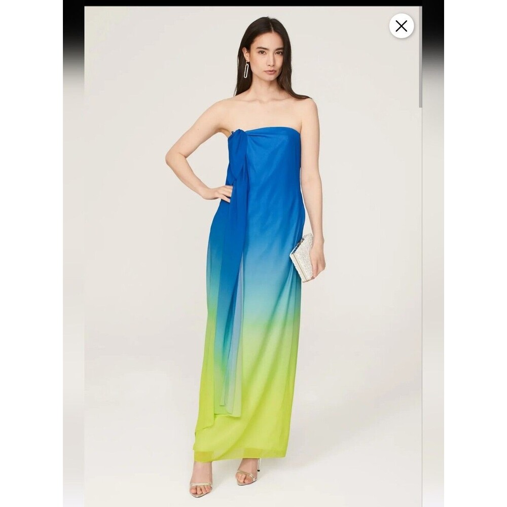 Ralph Lauren Nejilt Ombre Strapless Blue Gown Size 2